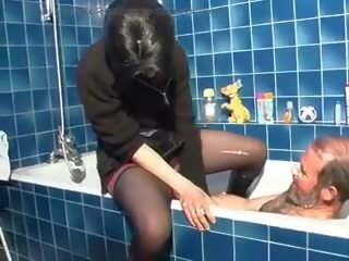 Dark-haired French young lady gets an old dudes prick in her asshole